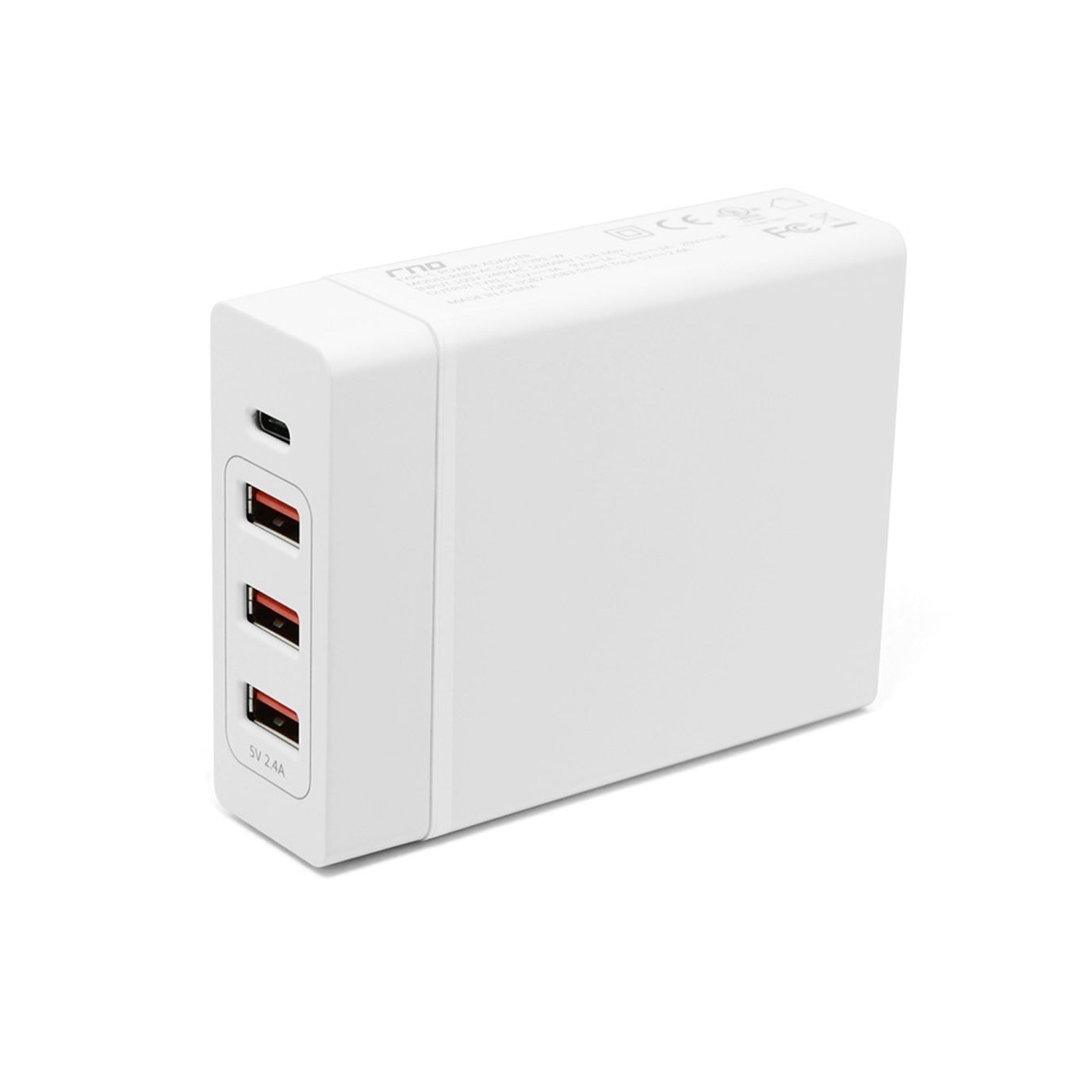 RND 72W Smart Travel Charger with One Type-C (USB-C) Port and Three USB Ports Compatible with: Apple MacBook, Google Pixel, LG, Samsung Galaxy (S10, S9, S8, Note) and All Type C Devices (White)