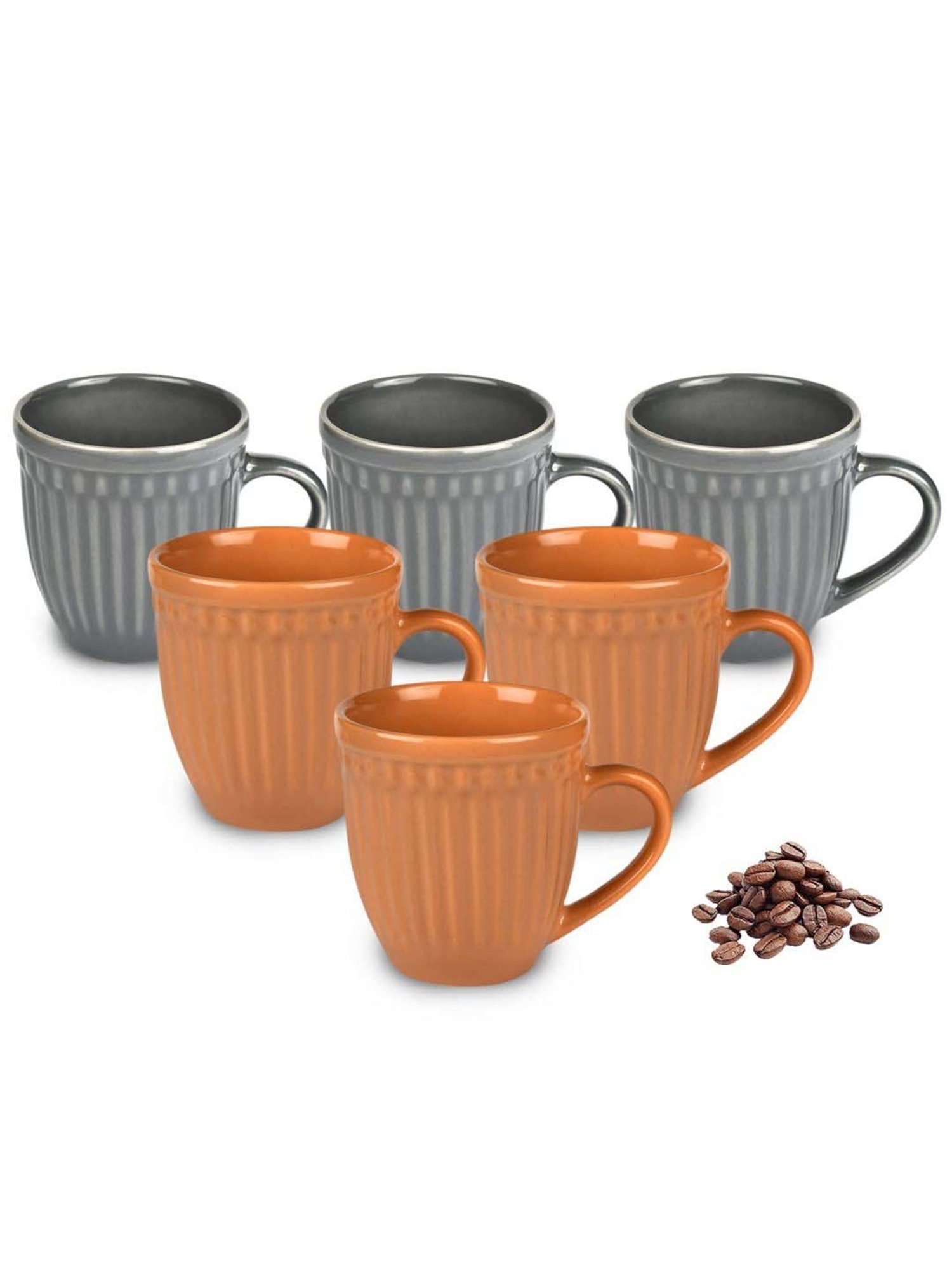 Urban Chef Grey & Brown Ceramic Handcrafted Microwave Safe Tea Cup - Set of 6