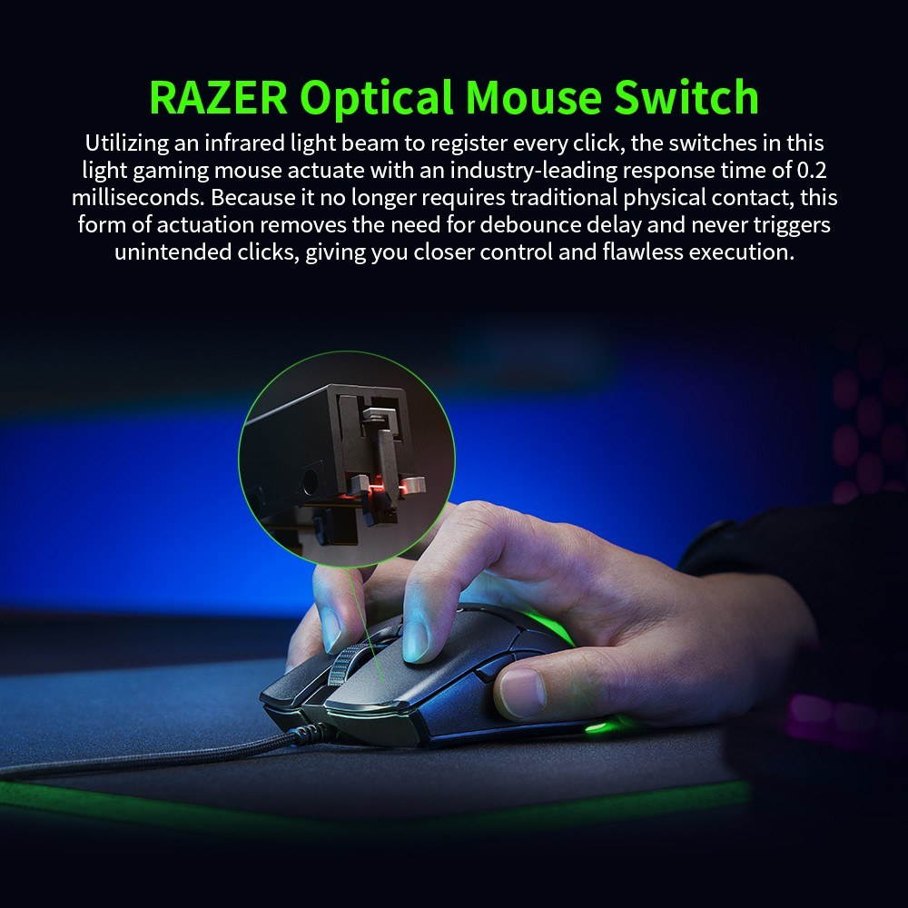 Razer Viper Mini 61g Lightweight Wired Mouse 8500DPI PAW3359 Optical Sensor Chroma RGB Gaming Mouse Mice SPEEDFLEX Cable