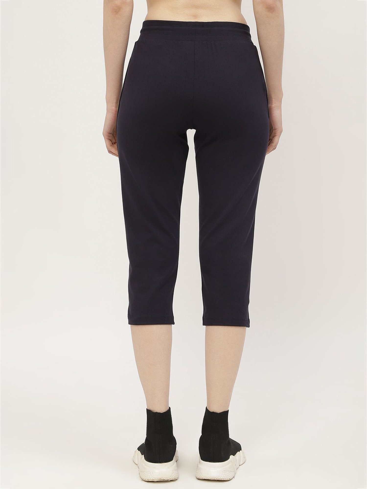 MADAME M Secret Navy Cotton Graphic Print Capris