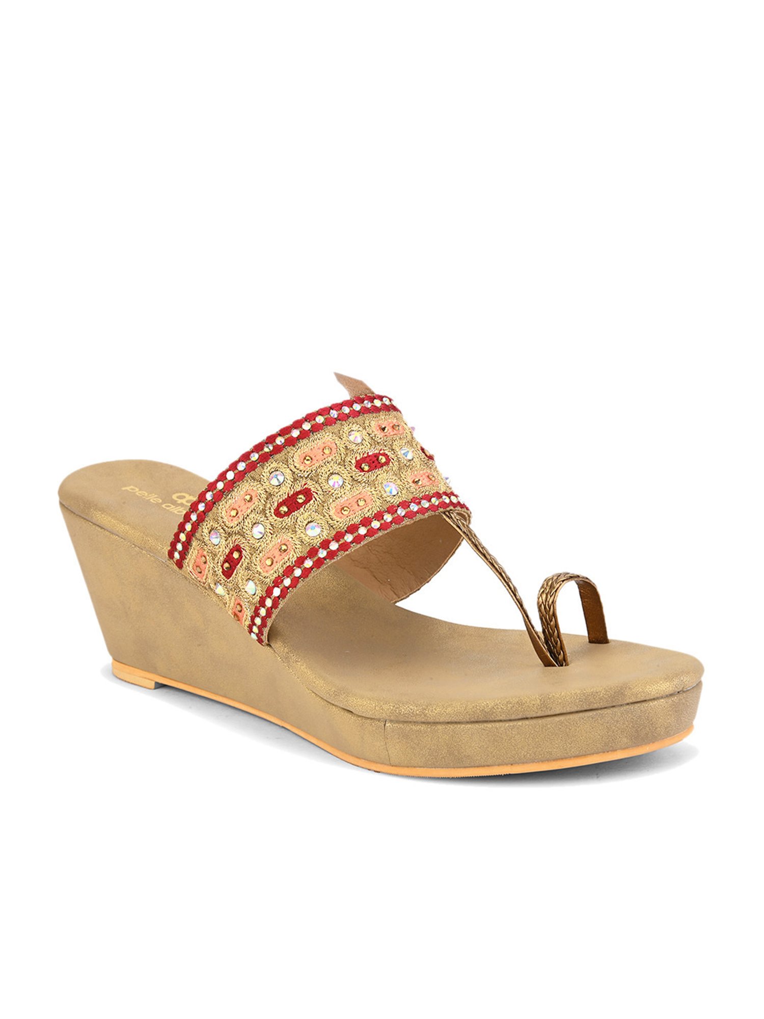 Pelle Albero Women's Antique Gold Toe Ring Wedges