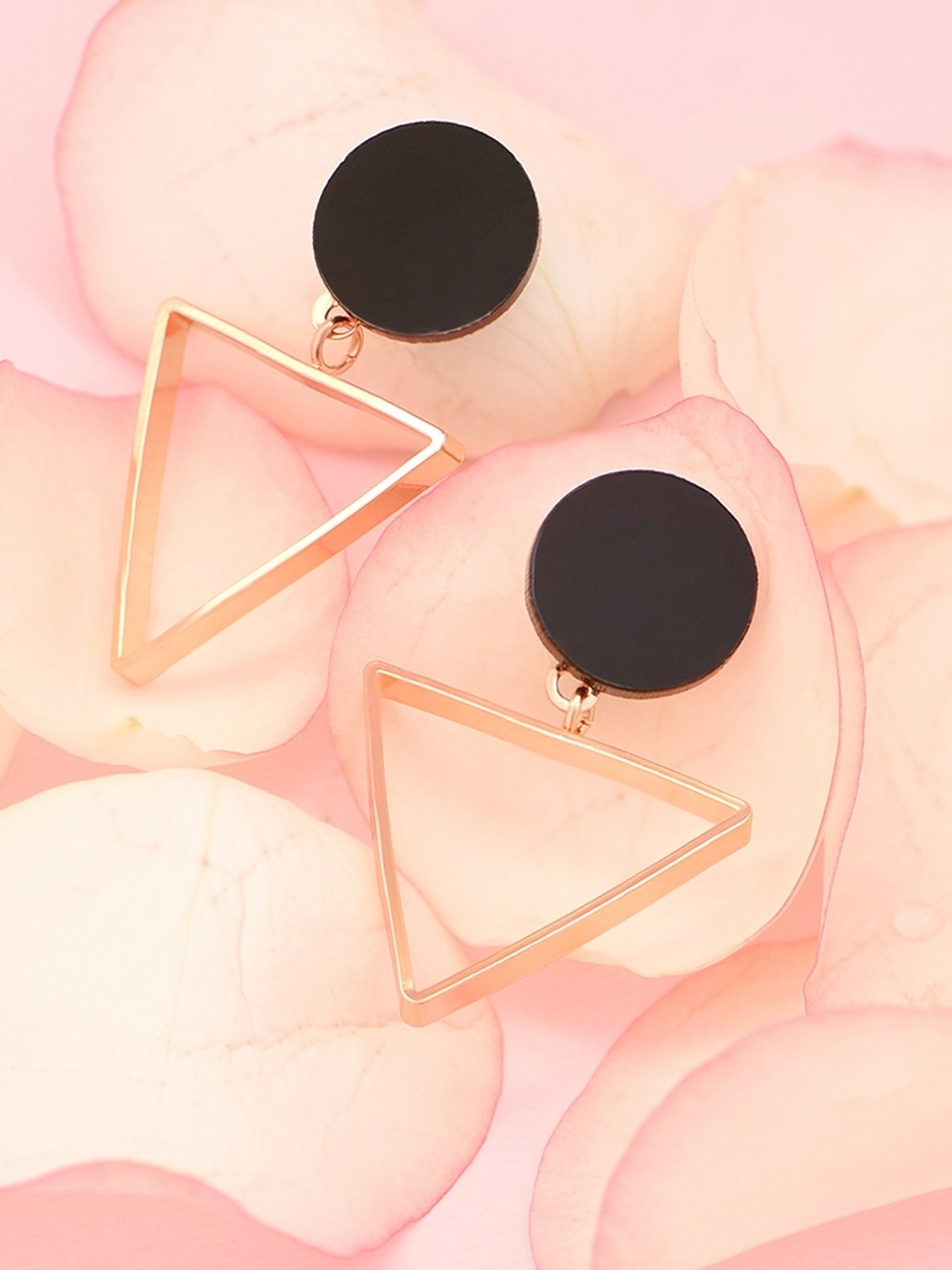 ToniQ Triangle Shape Black Drop Earrings for Women