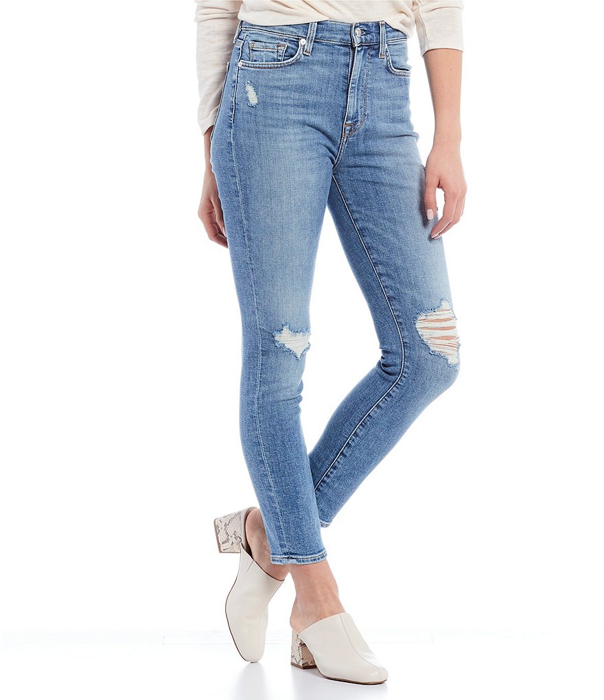 7 for all mankind High Waist Distressed Ankle Skinny Jeans