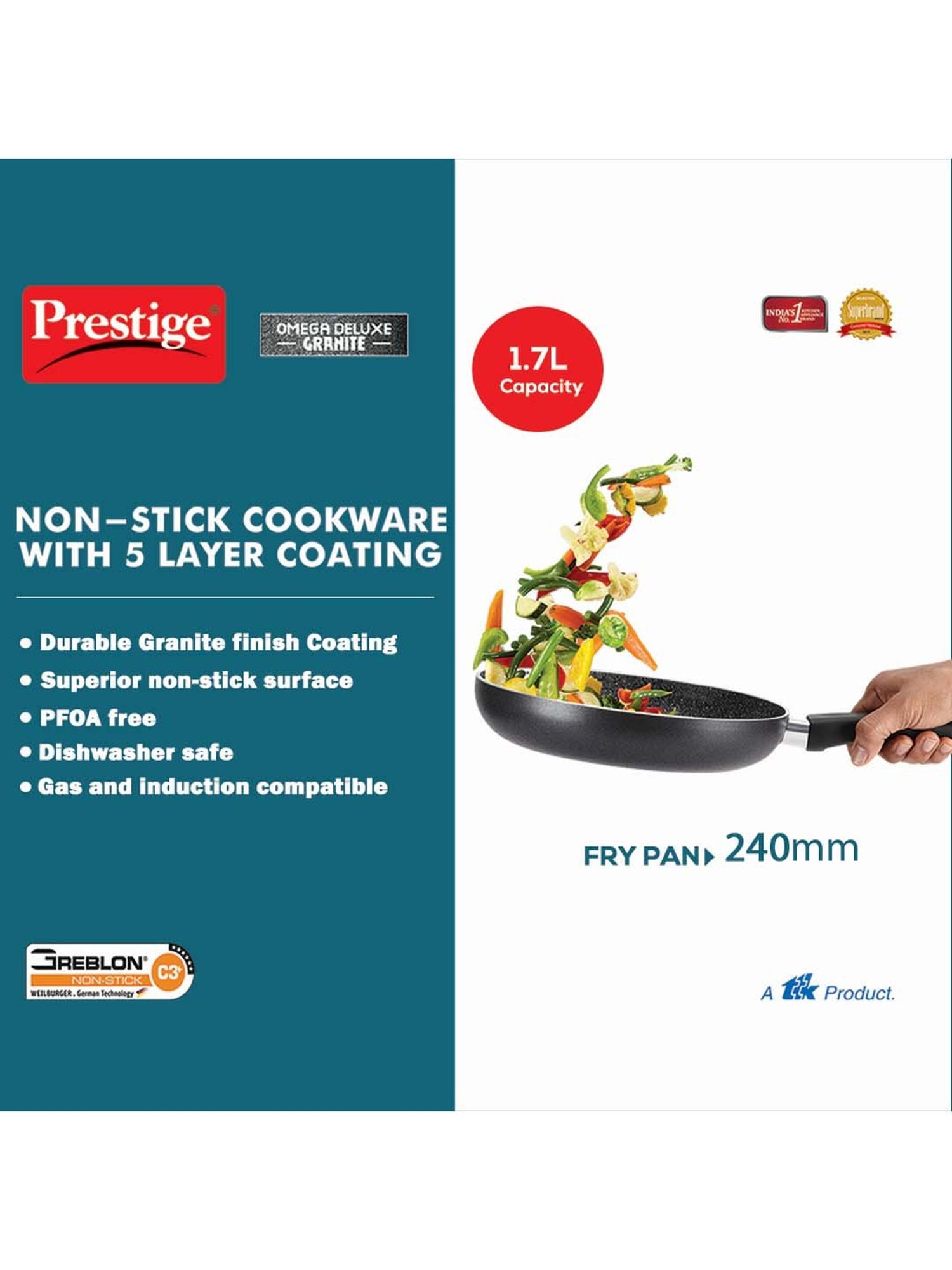 Prestige Omega Black Deluxe Granite 240 mm Fry Pan with Lid - Set of 1