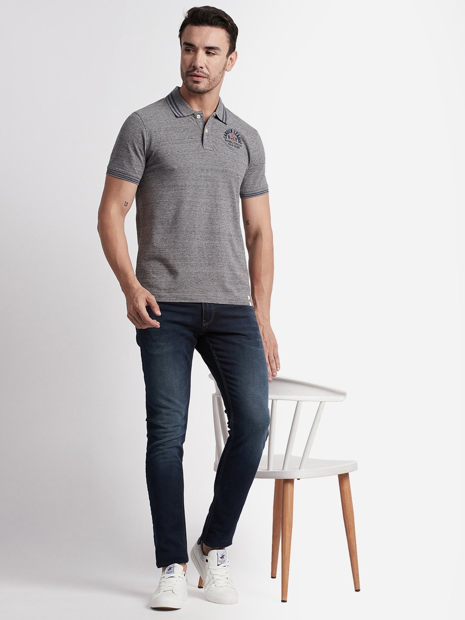 Beverly Hills Polo Club Grey Melange Regular Fit Pure Cotton Polo T-Shirt