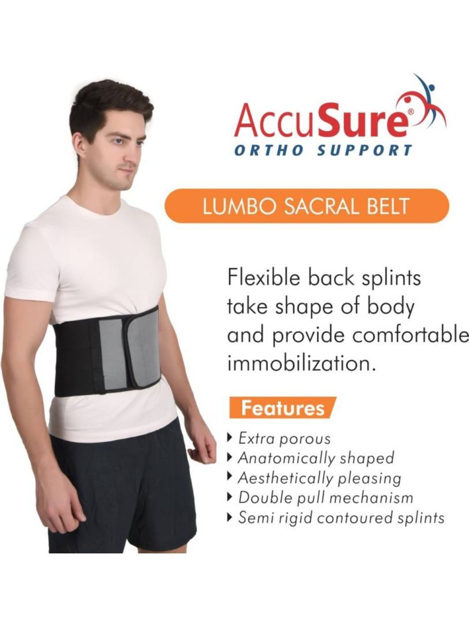 Accusure Lumbo Sacral Support Lower Back Brace Breathable Support Belt - Size XXXL (Black)