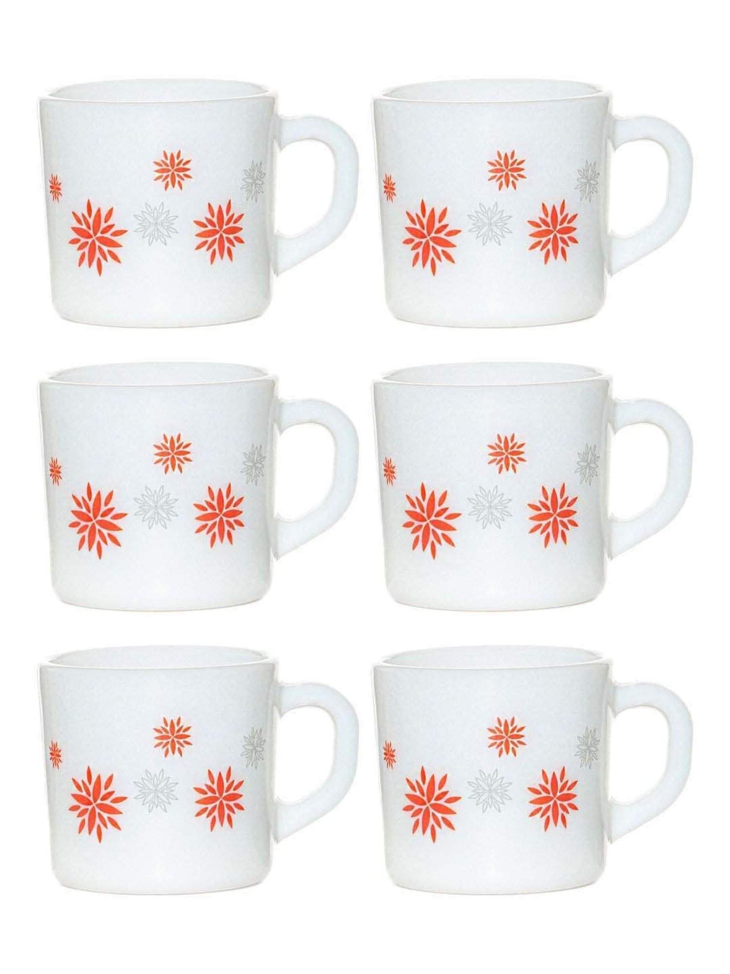Cello White & Orange Glass Coffee Mug (0.1 L) - Set of 6