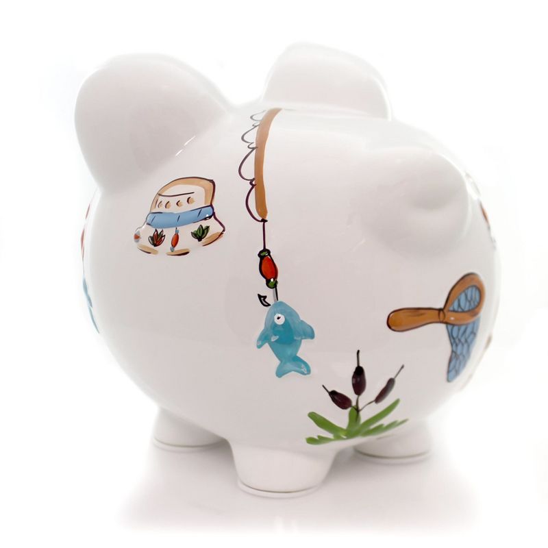 Bank 7.75" Gone Fishing Pig Bank Net Rod Reel Save  -  Decorative Banks