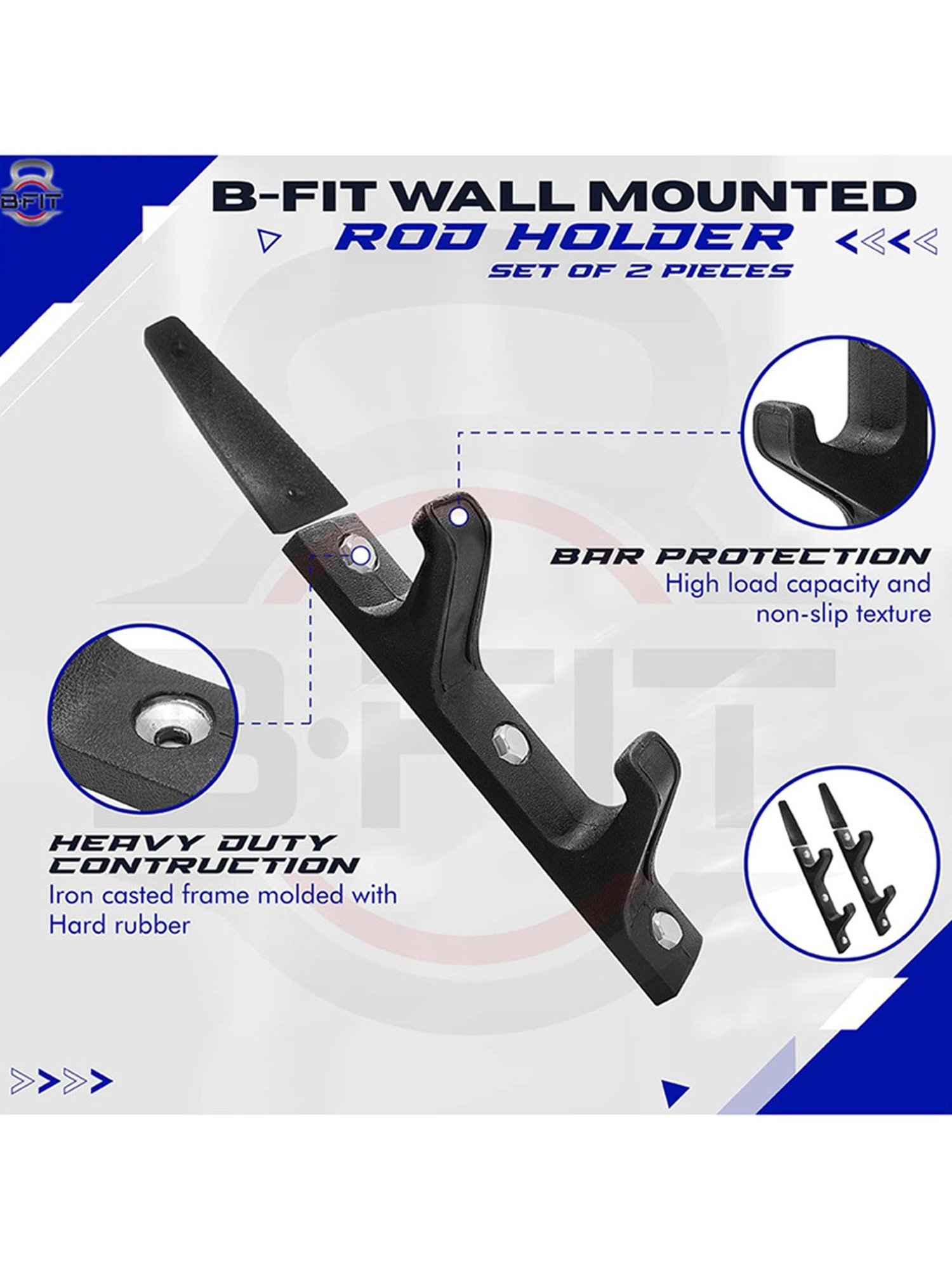 B Fit Wall Mounted Horizontal Barbell Holder Set of 2 (Black)