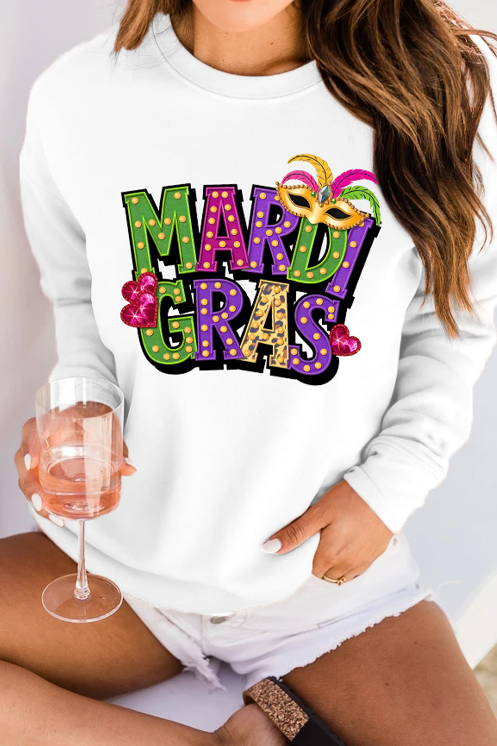 Gray Xmas Candy Cane Sequins Graphic Corded Sweatshirt