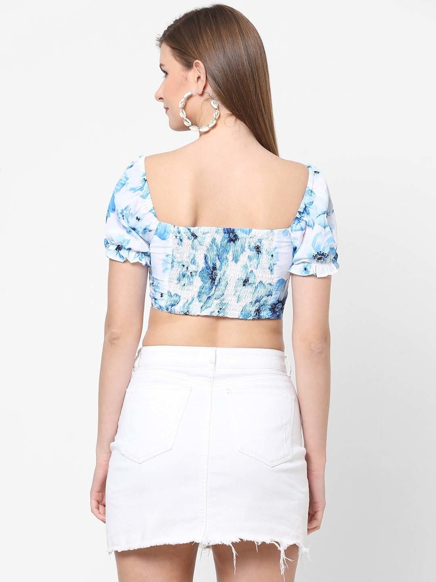 VASTRADO Blue Floral Print Crop Top