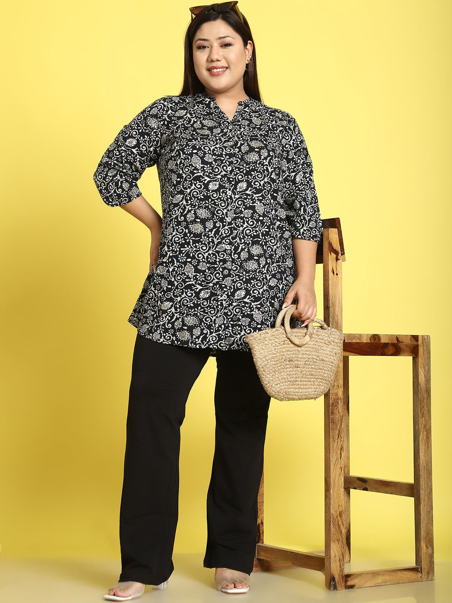 theRebelinme Black Floral Print Shirt