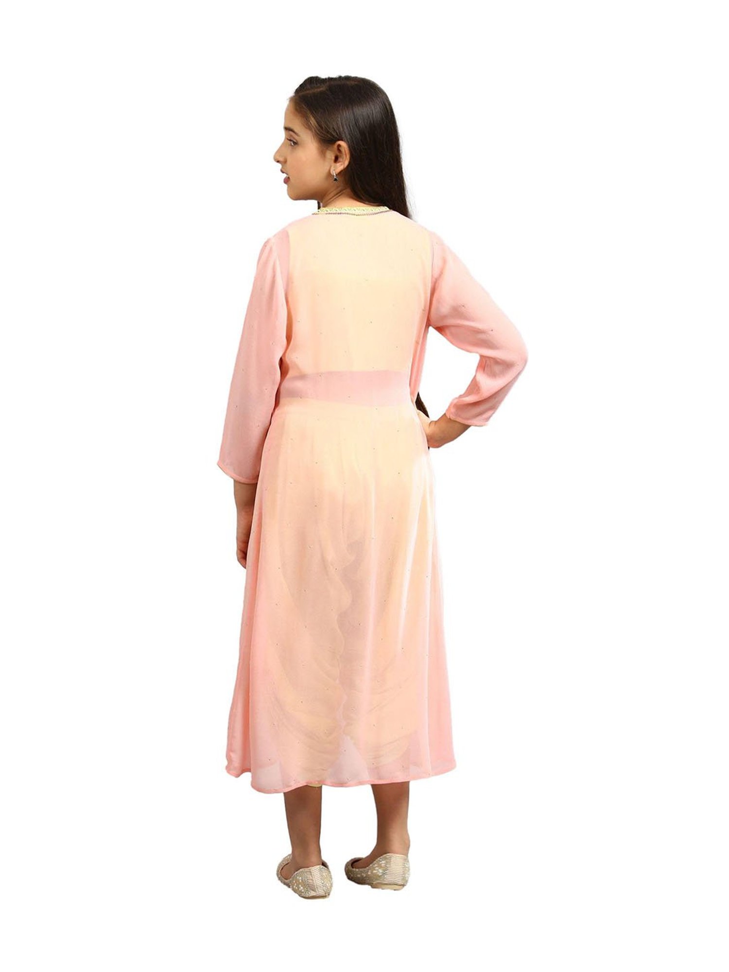 Aurelia Kids Green & Pink Embroidered Top, Salwar with Jacket