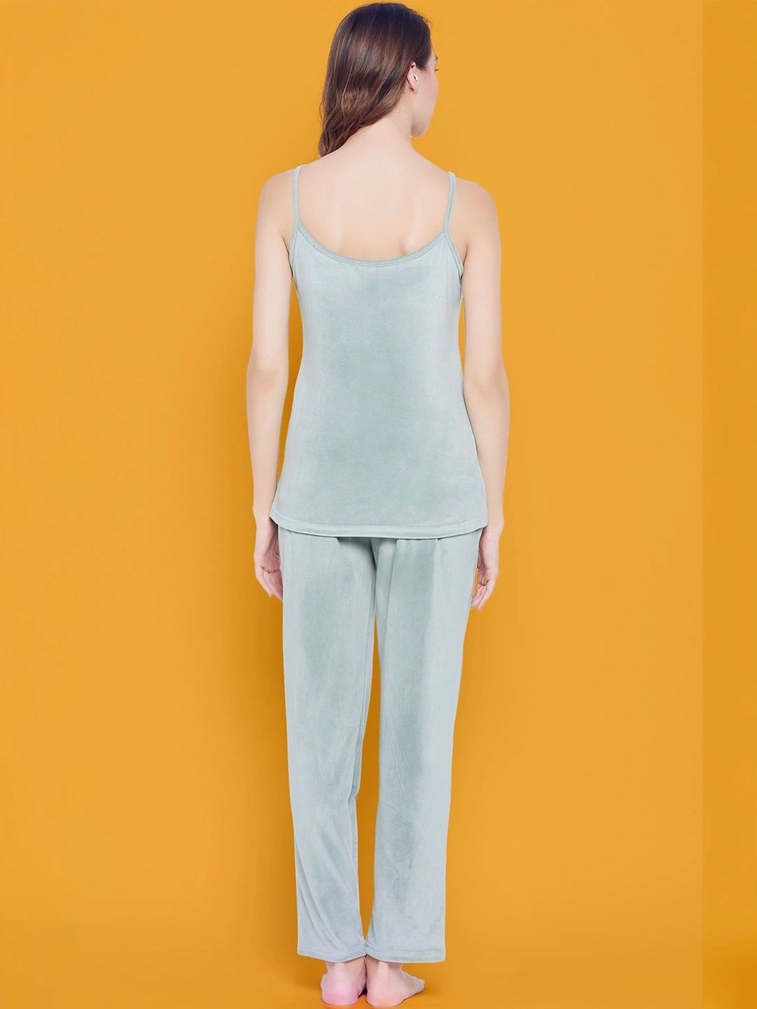 Clovia Green Plain Top Pyjamas Set With Shrug