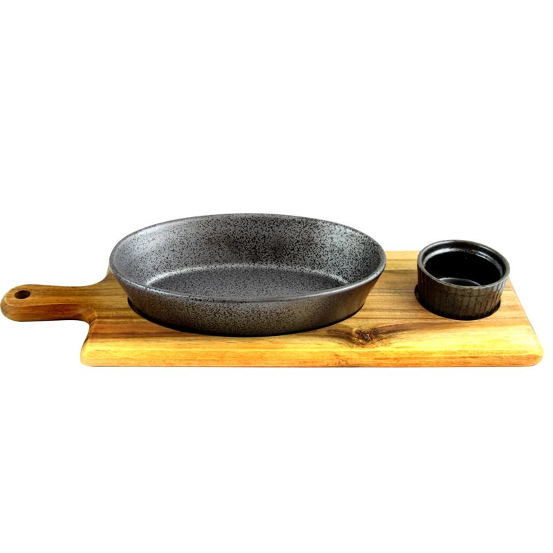 Gibson Elite 2 Piece Gracious Dining Ceramic Bowl Set With Acacia Wood Tray