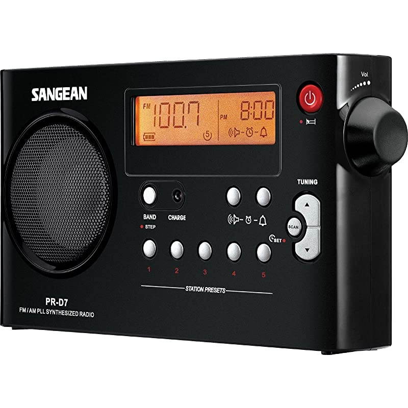 PR-D7 BK AM/FM Digital Rechargeable Portable Radio - Black (PR-D7BK)