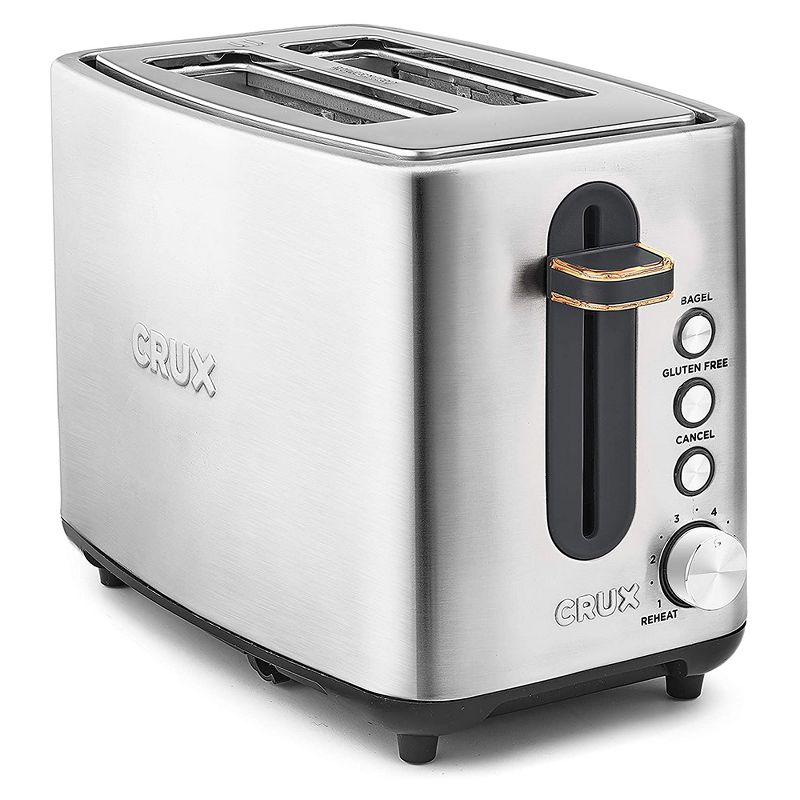 Crux 14544-SN 2 Extra Wide Slice 6 Shade Electric Kitchen Toaster Heater with Gluten Free Toasting Feature for Bagels and Bread, Stainless Steel