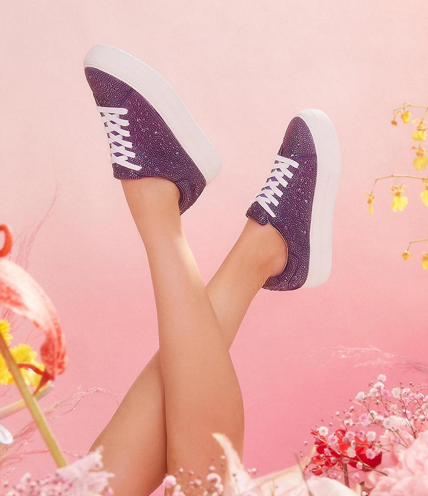 Blue by Betsey Johnson Sidny Rhinestone Embellished Platform Lace-Up Sneakers