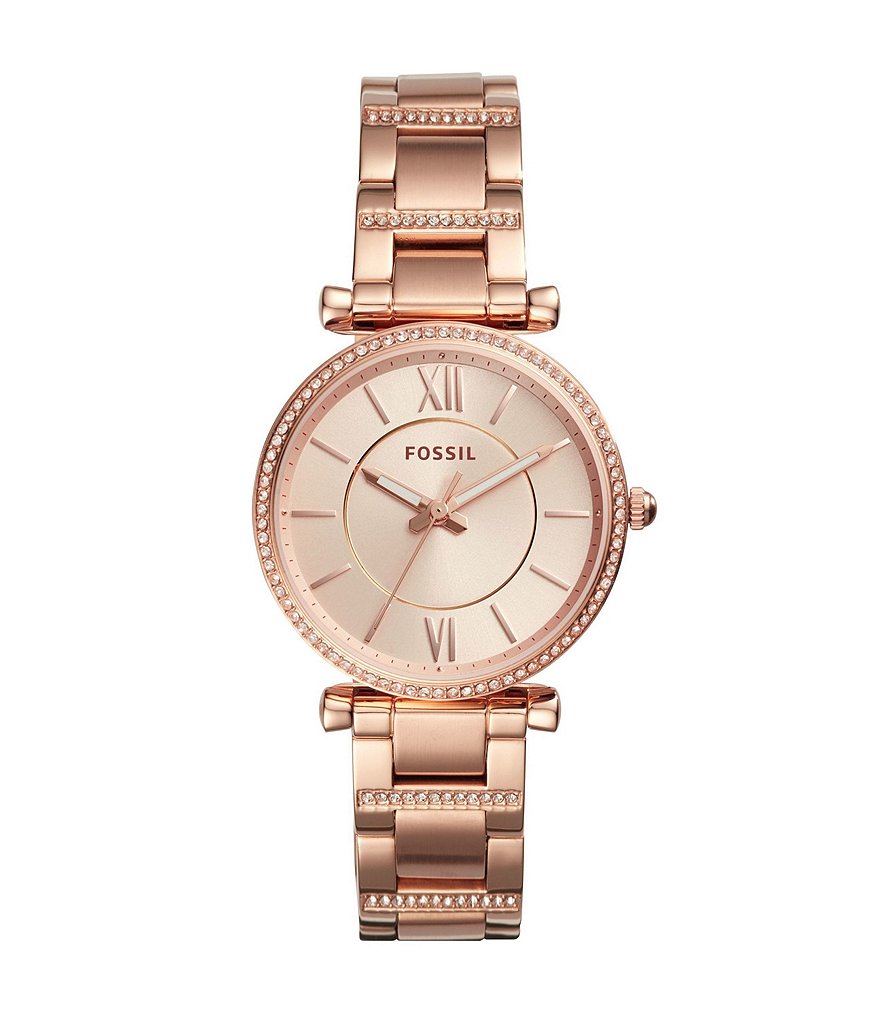 Fossil Carlie Three-Hand Rose Gold-Tone Stainless Steel Bracelet Watch