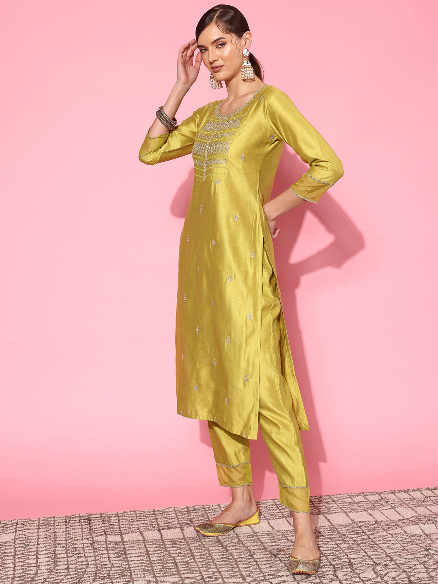 Indo Era Green Embroidered Kurta Pant Set With Dupatta