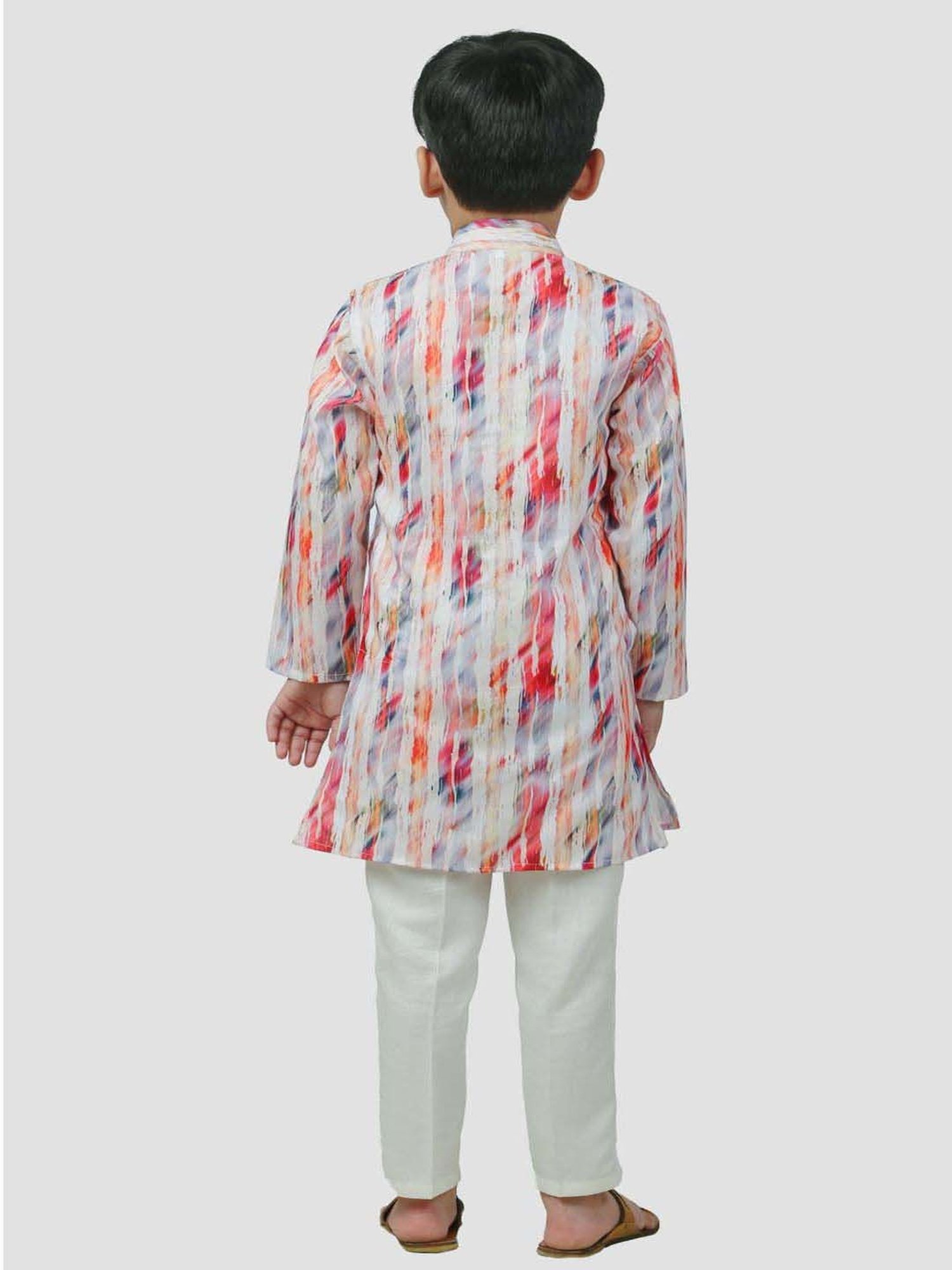 Ahhaaaa Kids Multicolor Cotton Printed Full Sleeves Kurta Set