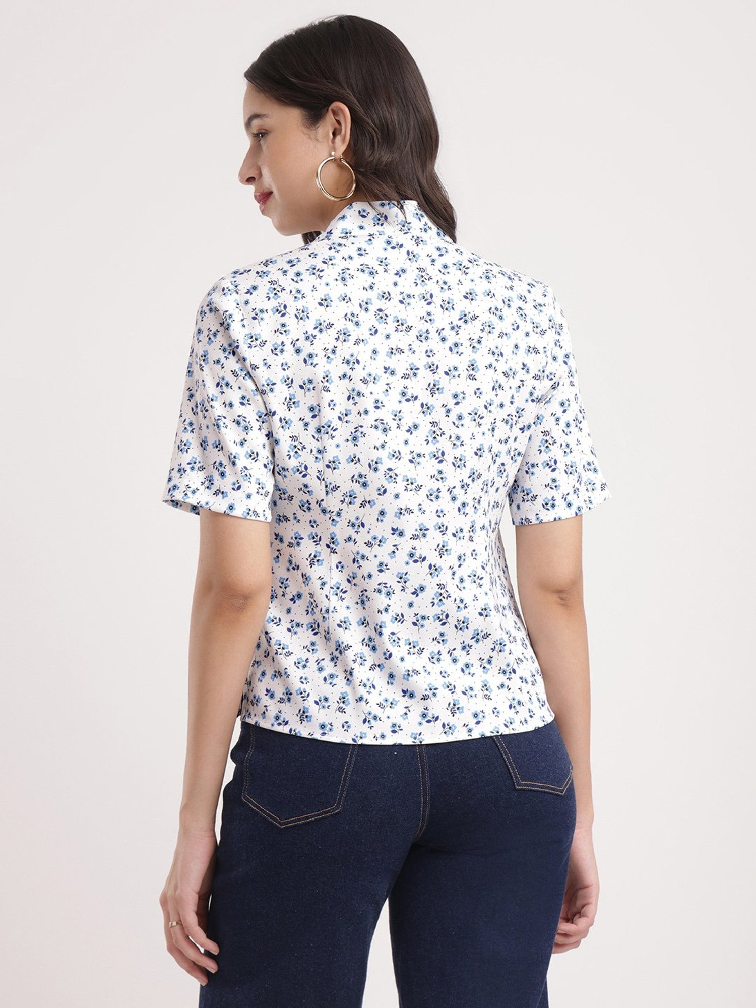 Fablestreet Blue & White Floral Print Top
