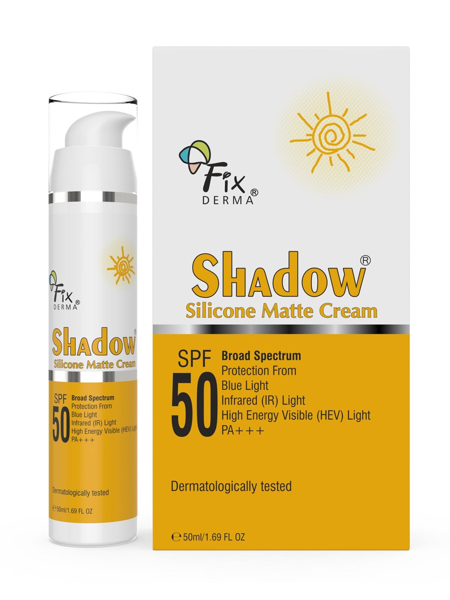 Fixderma Shadow Sunscreen Spf 50 Silicone Matte Cream, Broad Spectrum Protection - 50 ml