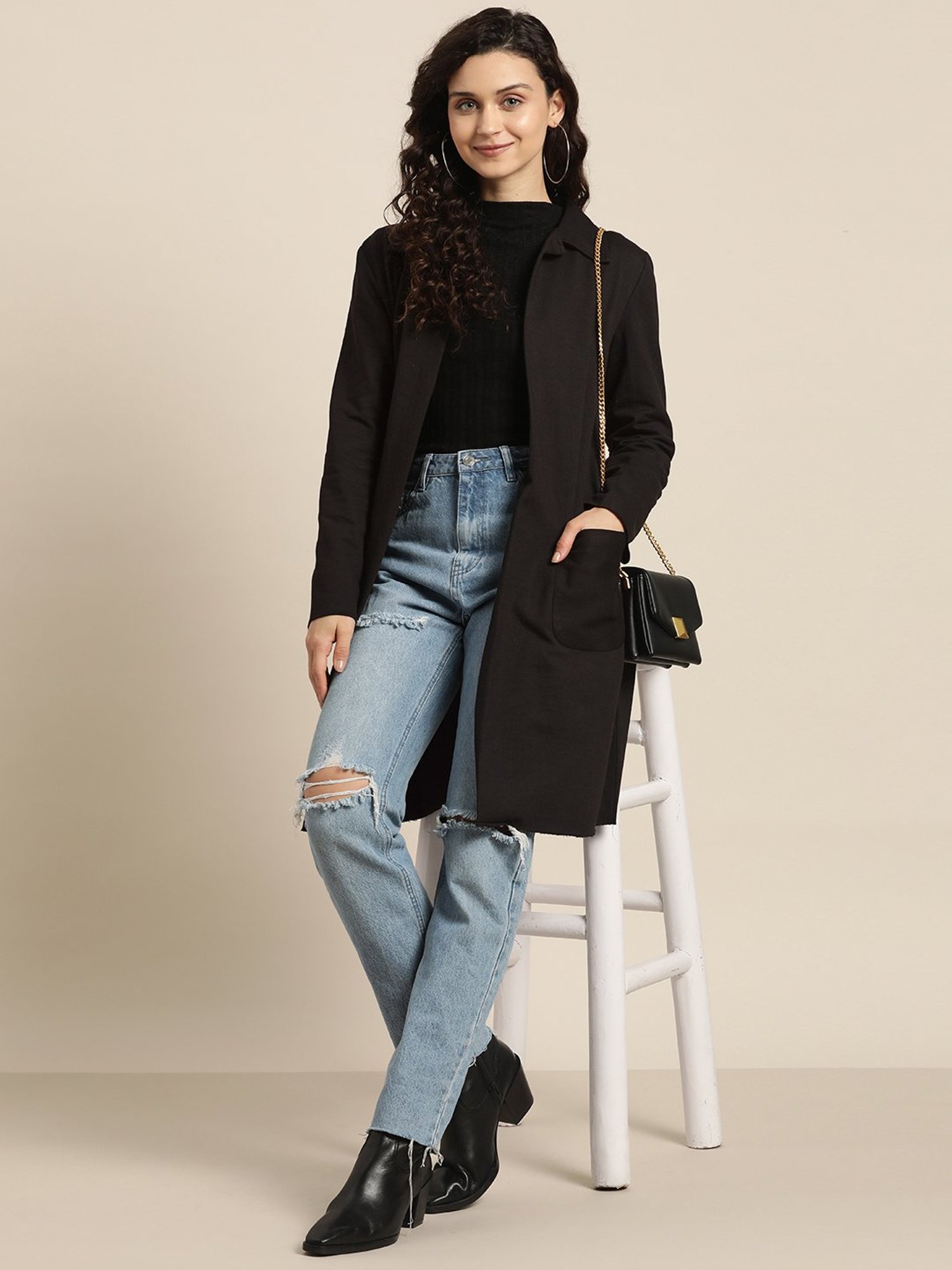 Qurvii Black Fleece Long Jacket