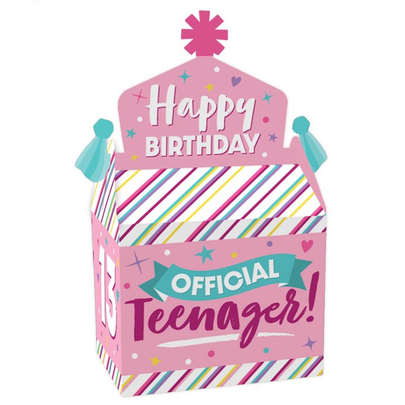 Big Dot of Happiness Girl 13th Birthday - Treat Box Party Favors - Official Teenager Birthday Party Goodie Gable Boxes - Set of 12