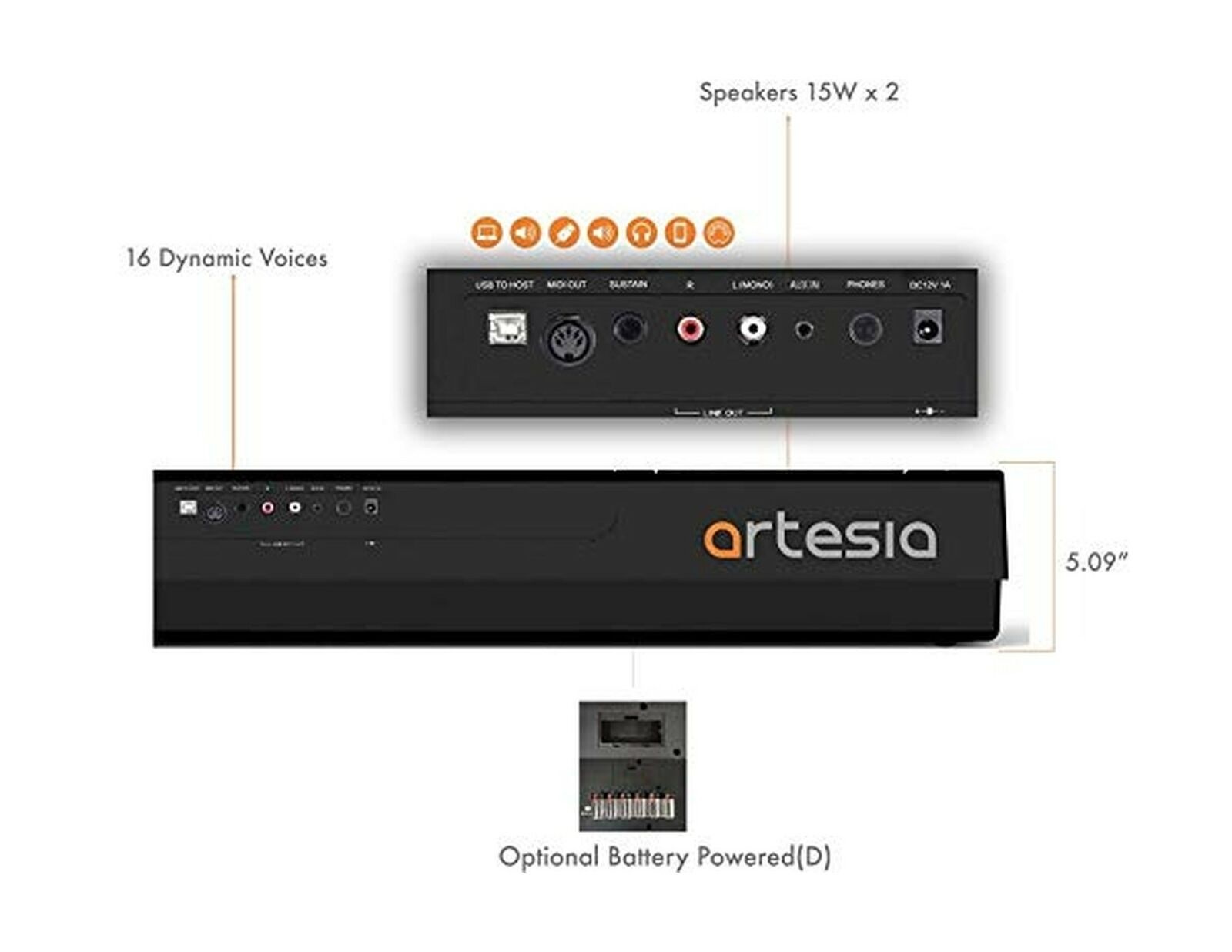 Artesia PA-88H 88-Key Weighted Hammer Action Digital Piano with Sustain Pedal...