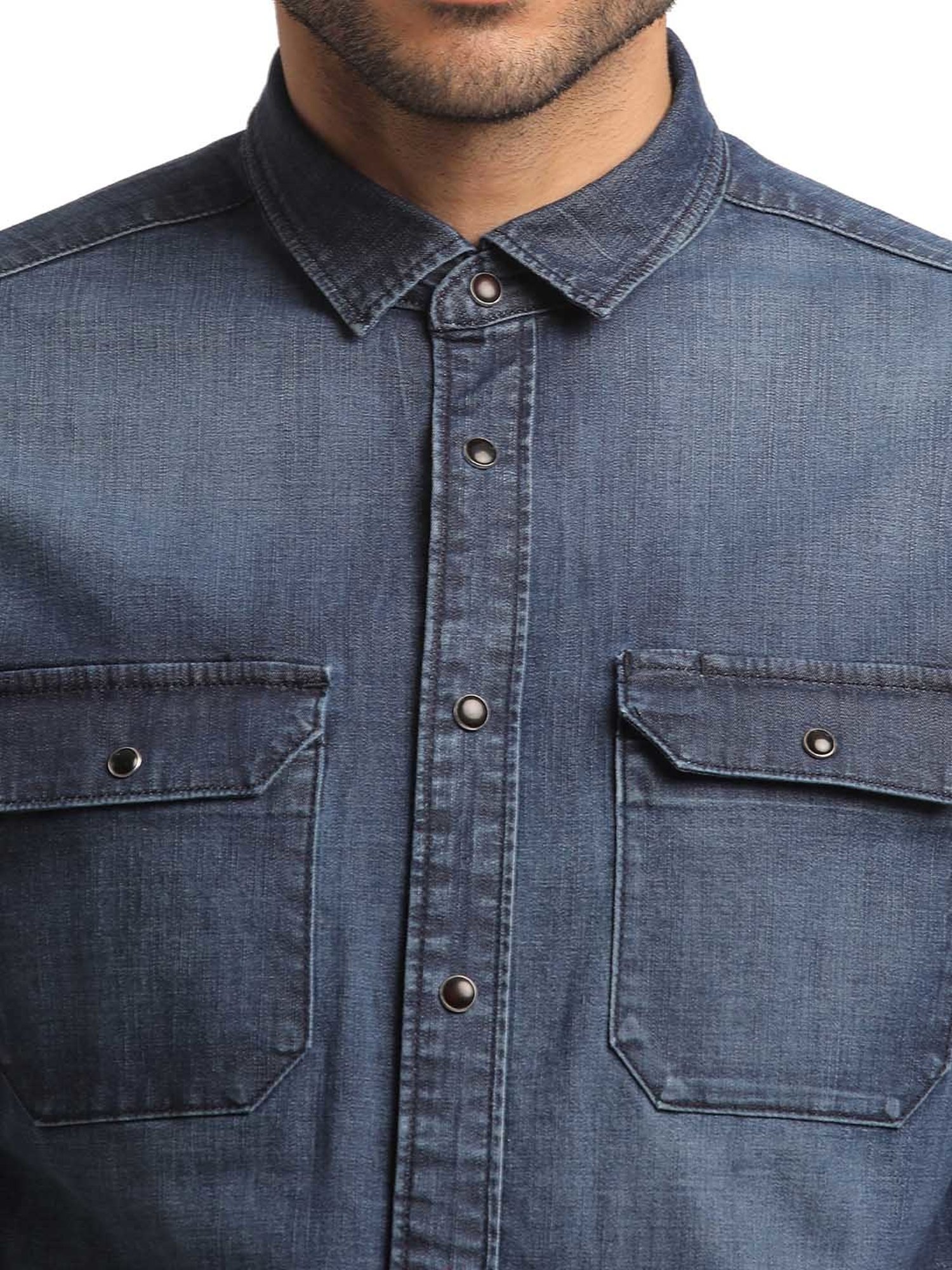 EVERBLUE Dark Blue Regular Fit Shirt
