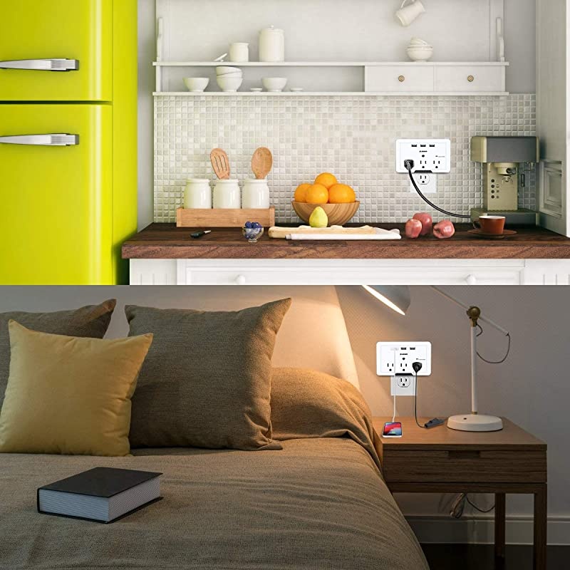 Multi Plug 3 Outlet 3 USB Wall Mount Adapter 1700 Joules Surge Protector Wall Outlet Plug Extender USB Charging Station White USB Plug by  ETL Certified