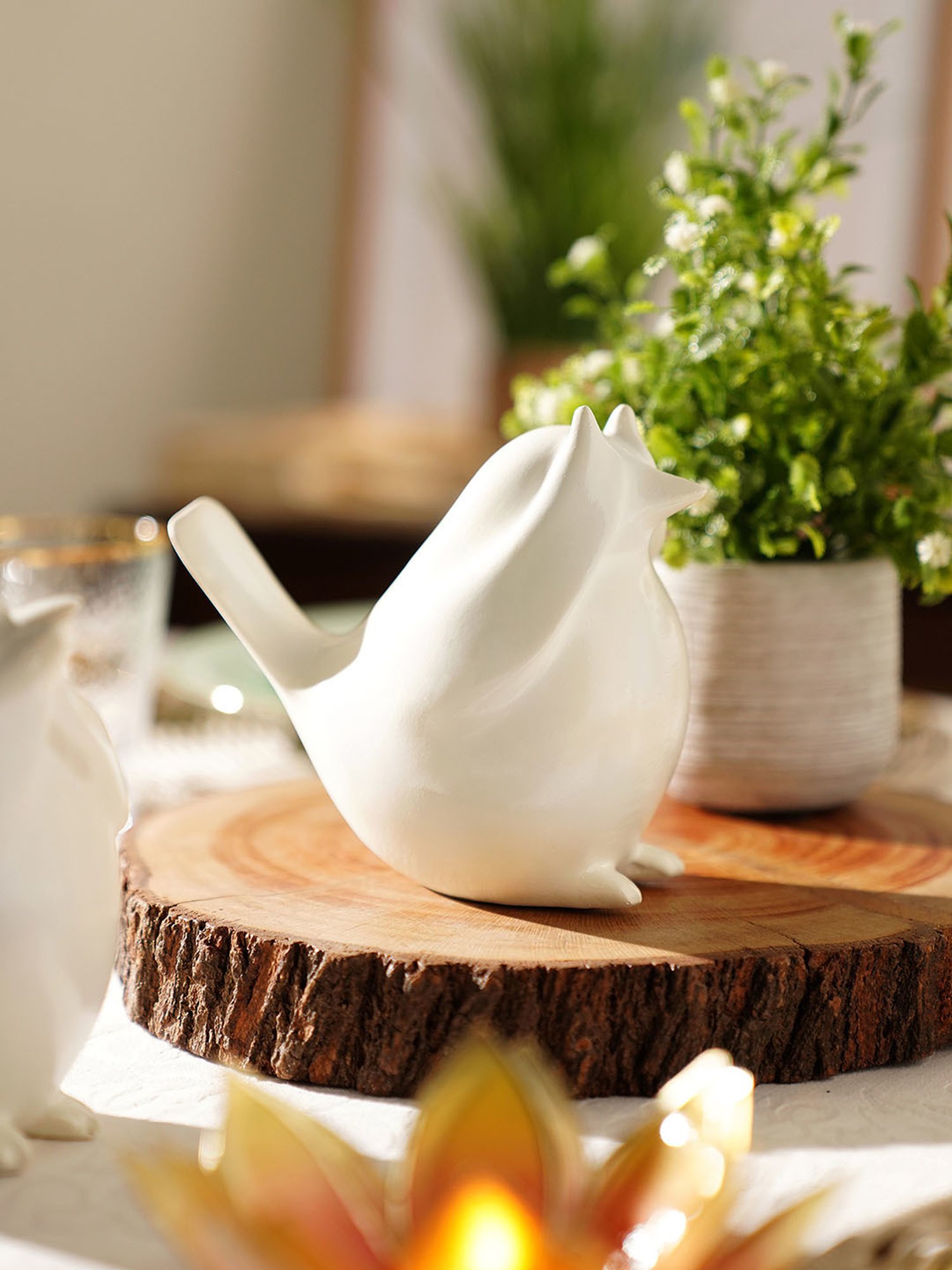 Pure Home and Living White Polyresin Sparrow Figurine With Closed Eyes