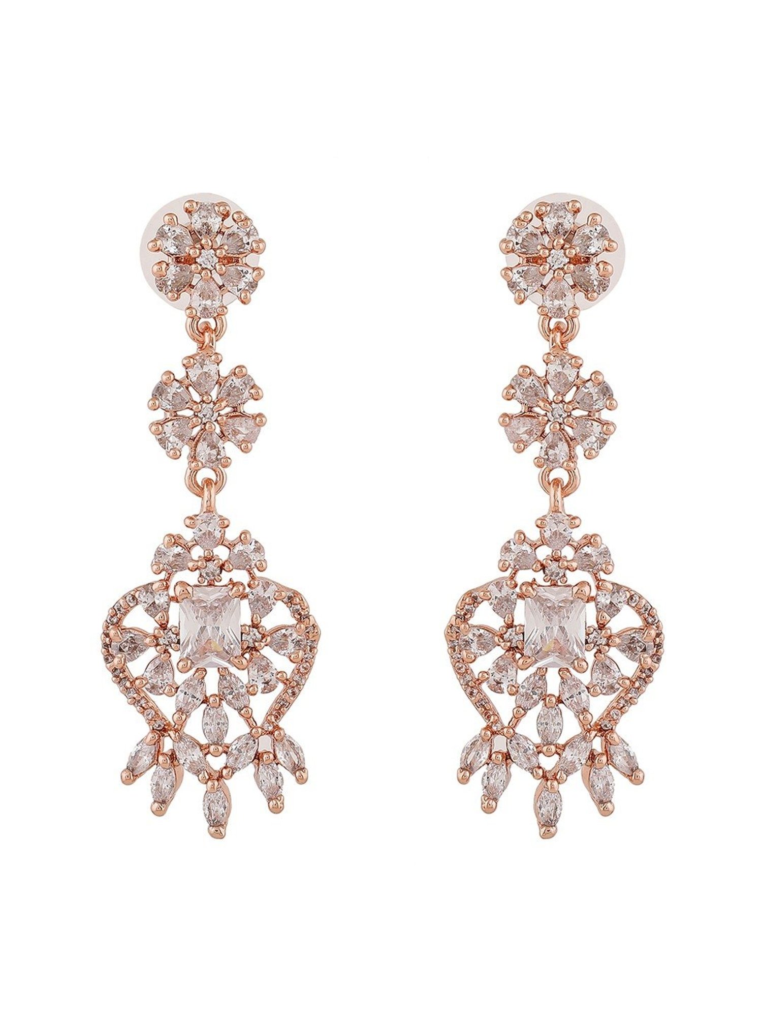 Estele Rose Gold-Plated CZ Ravishing Dangler Earrings