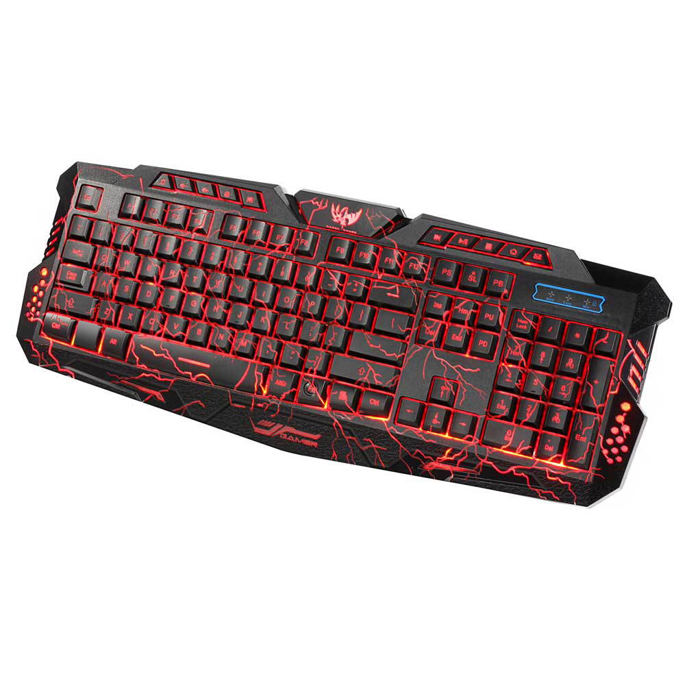 A878 114-Key LED Backlit Wired USB Gaming Keyboard with Cracking Pattern Black