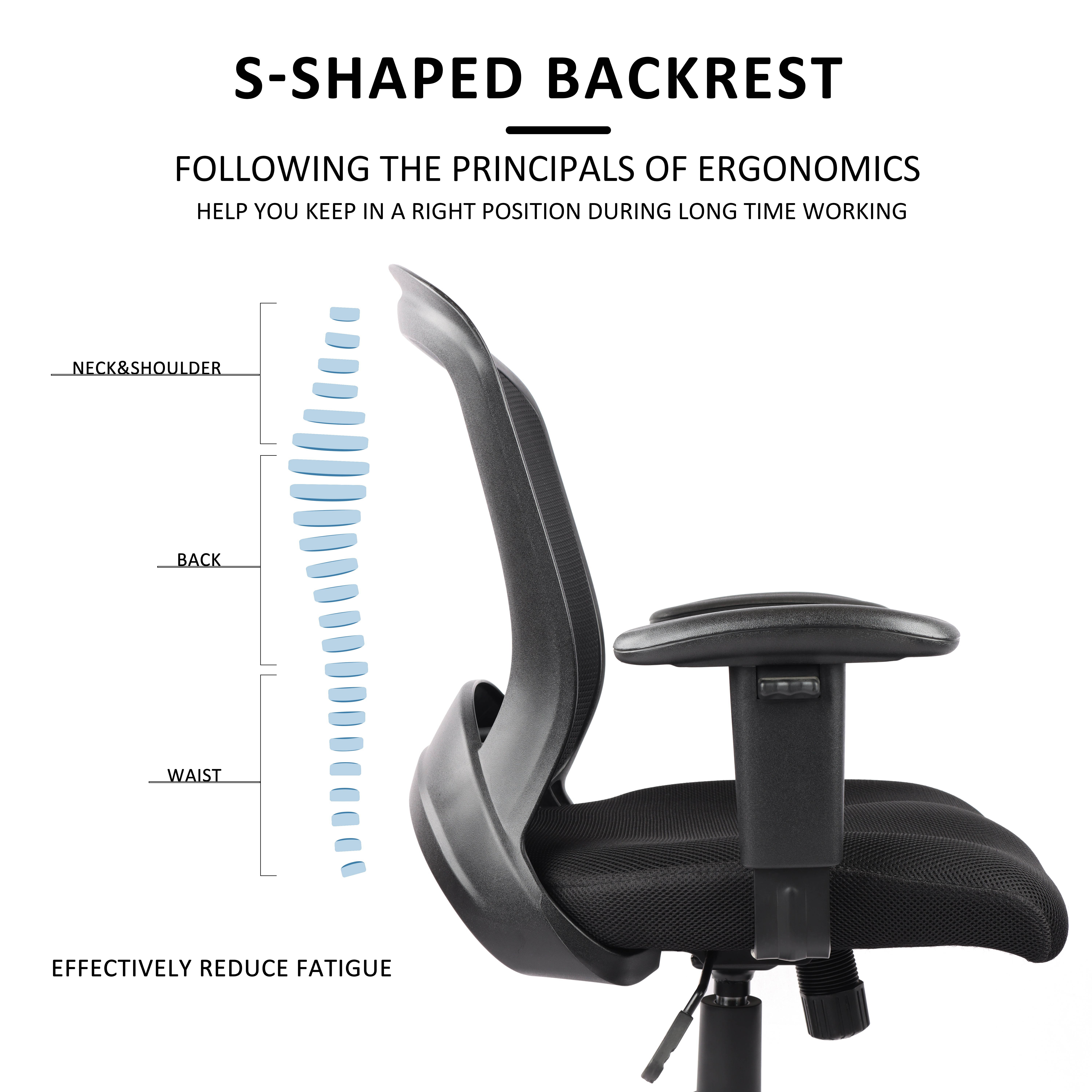 Hylone Office Chair Ergonomic Desk Chair Mesh Computer Chair, Adjustable Arms, Lumbar Support, Rocking, Adjustable Height, Rolling Swivel Mid-Back Task Chair for Home Office, Black