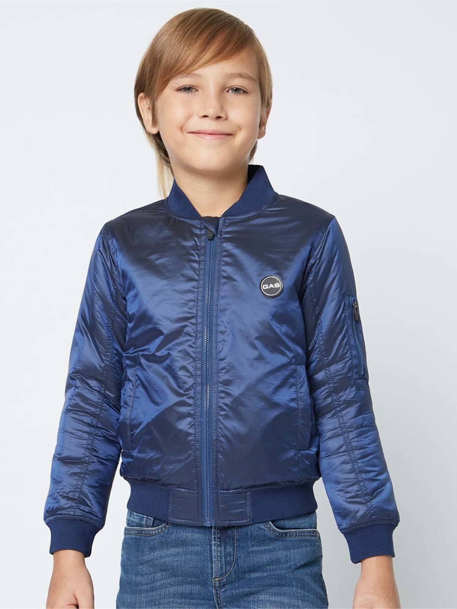 Gas Kids Blue Regular Fit Full Sleeves Bomber Jacket