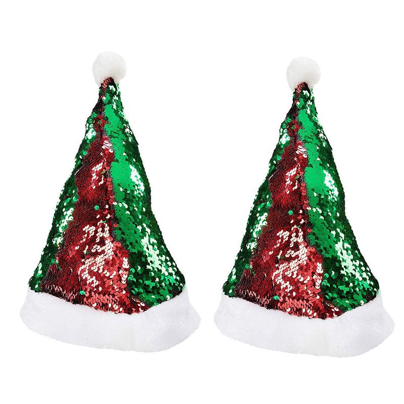 Juvale 2 Pack Christmas Party Hats, with Magic Reversible Sequin (Red & Green, 22.7 x 13 in)