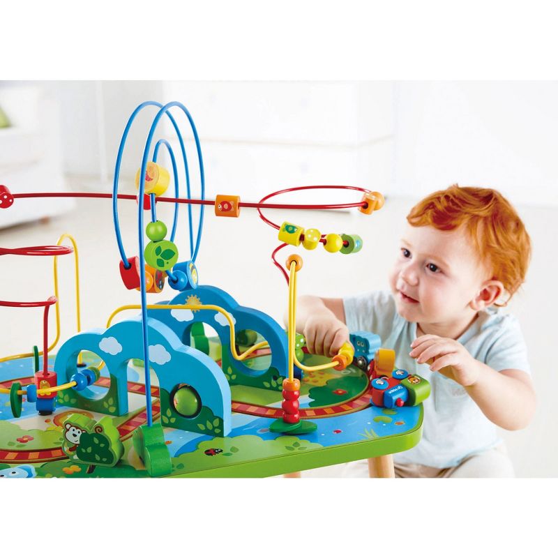 Hape E3824 Jungle Adventure Kids Toddler Wooden Bead Maze & Railway Train Track Play Table Toy for Ages 18 Months and Up