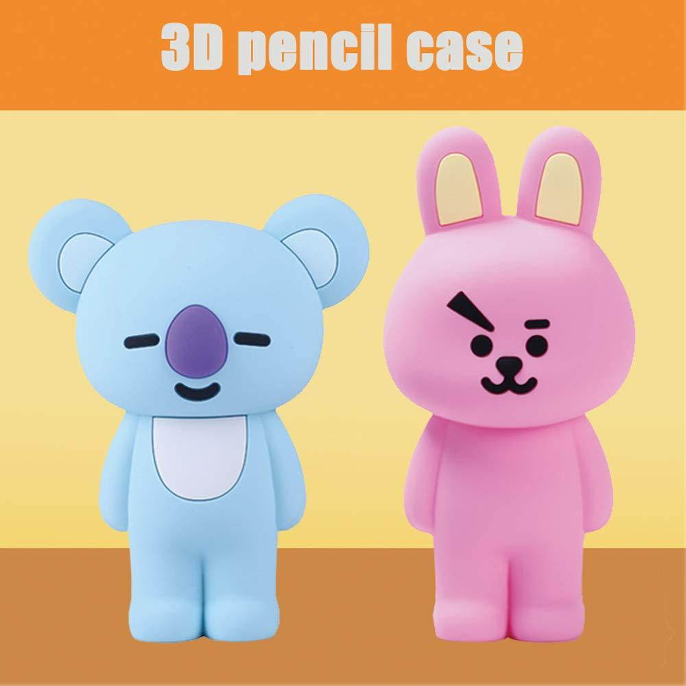 Pencil Case 3D Silicone Cartoon Storage Box Cute with Back Zipper Portable Hand-held Wallet Stationery Box Cosmetic Bag (Pink)
