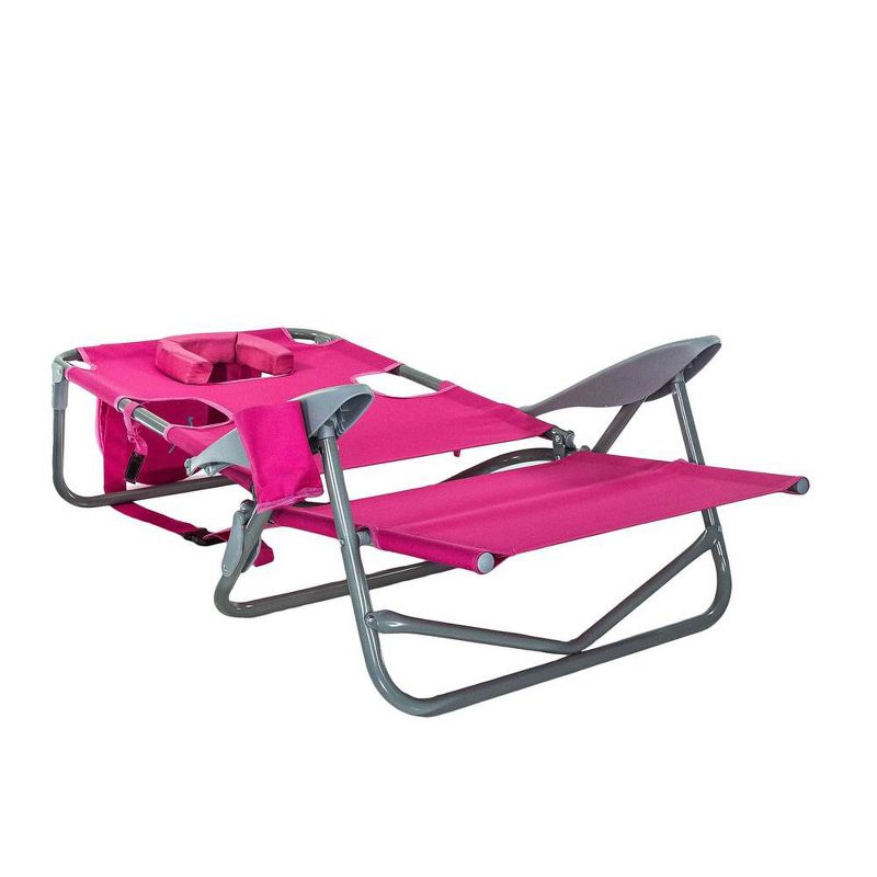 Ostrich On-Your-Back Outdoor Lounge 5 Position Reclining Beach Lake Chair, Pink