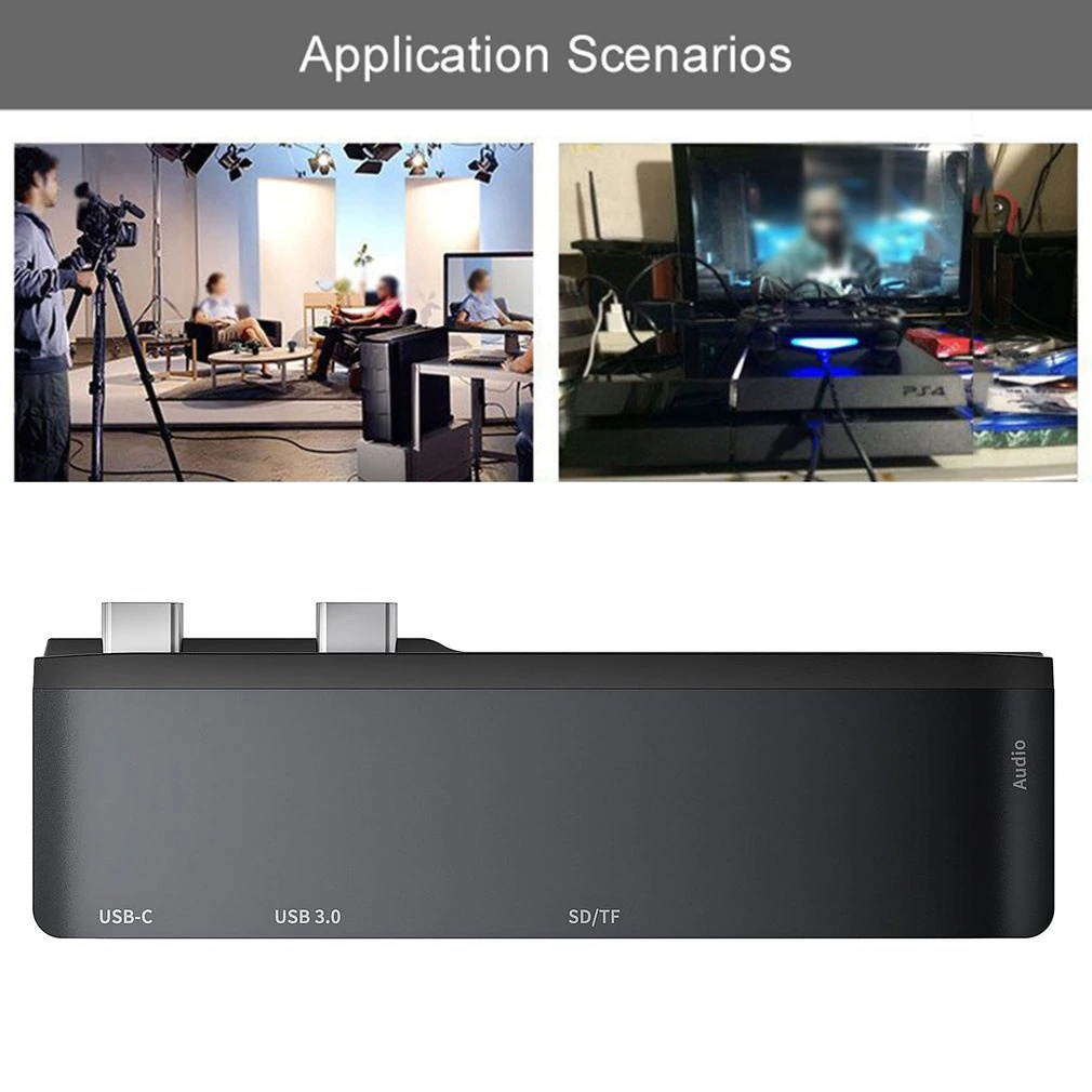 Dock Station Dual HDMI-compatible 6 in 1 Dual Monitor USB C Adapter Portable Plug for Macbook Pro Type C Docking Converter