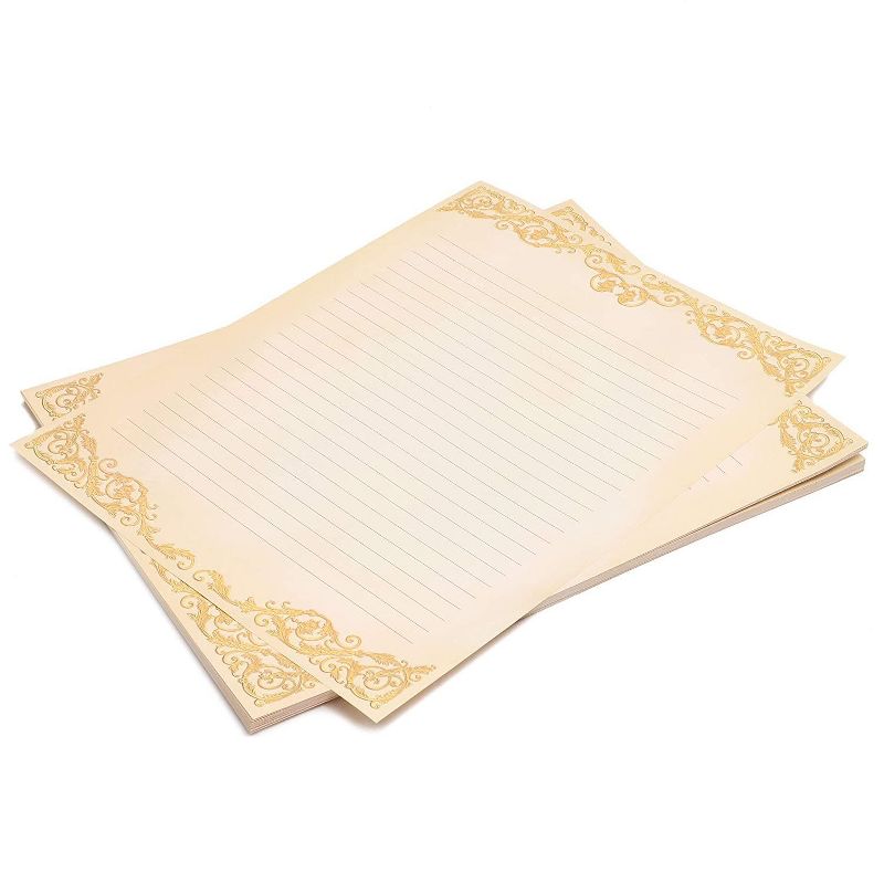 48-Pack Vintage Stationery Paper Classic Gold Border Old Fashion Aged, A4 Letter Size 8.5 x 11 inches