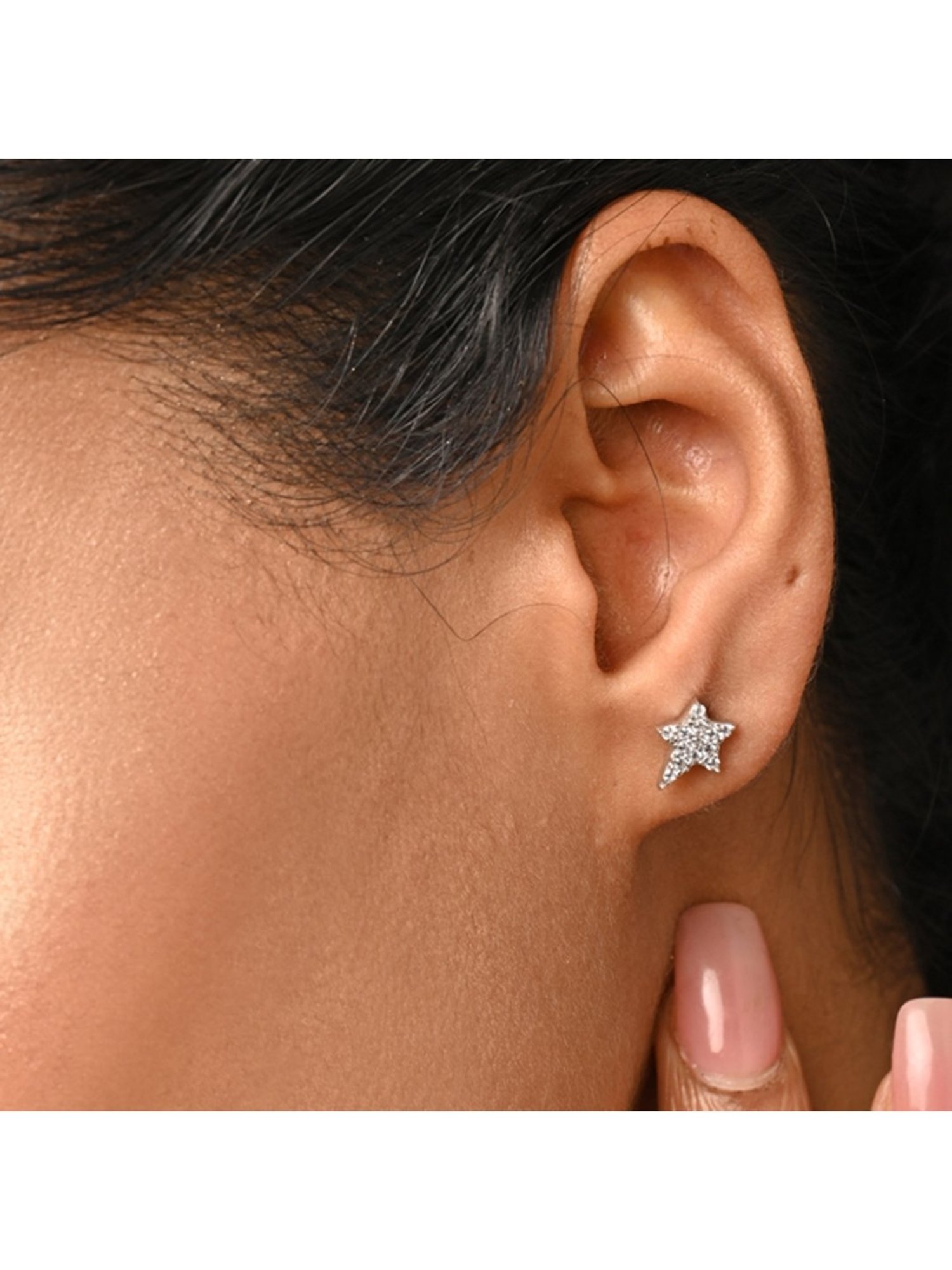 Clara 92.5 Sterling Silver Rhodium-Plated Swiss Zirconia Star Stud Earrings for Women & Girls