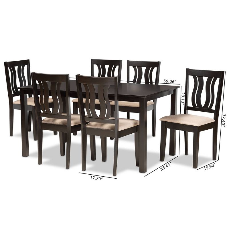7pc Fenton Wood Dining Set Brown - Baxton Studio