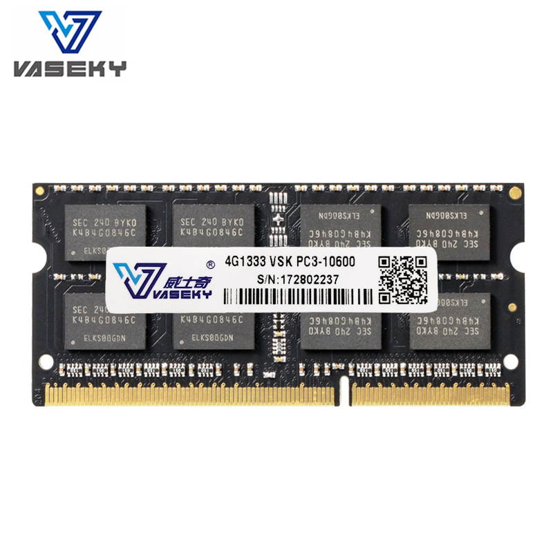Vaseky  Laptop  Memory  DDR3 Ram 4GB 1333MHz SO-DIMM  204Pin DDR3 PC3 10600 For Intel AMD System Laptop Memory Model