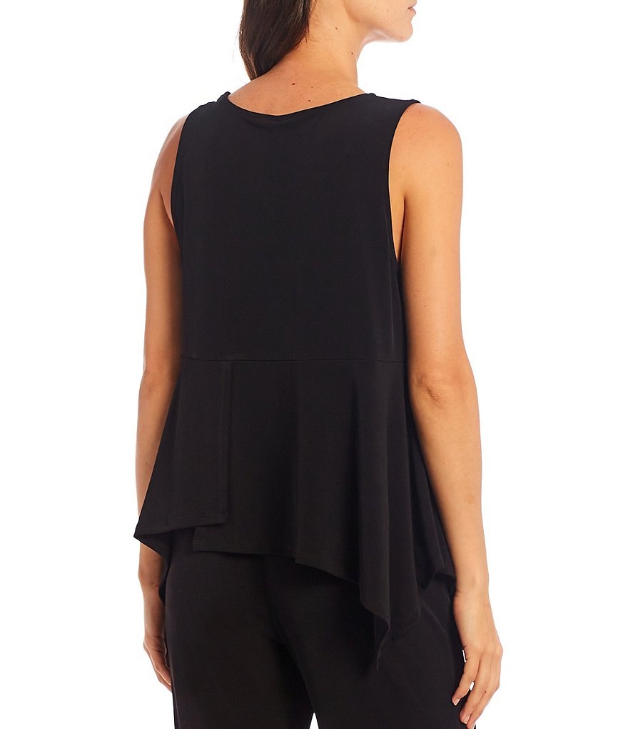 IC Collection Knit Jersey Asymmetrical Peplum Hem Round Neck Sleeveless Top