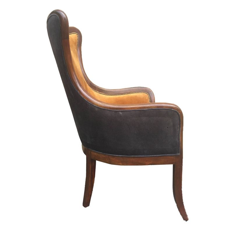 Curved Back Fabric Arm Upholstered Wooden Accent Chair Brown/Orange - The Urban Port