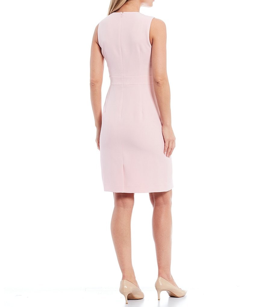Kasper Sleeveless Banded Waist Stretch Crepe Sheath Dress