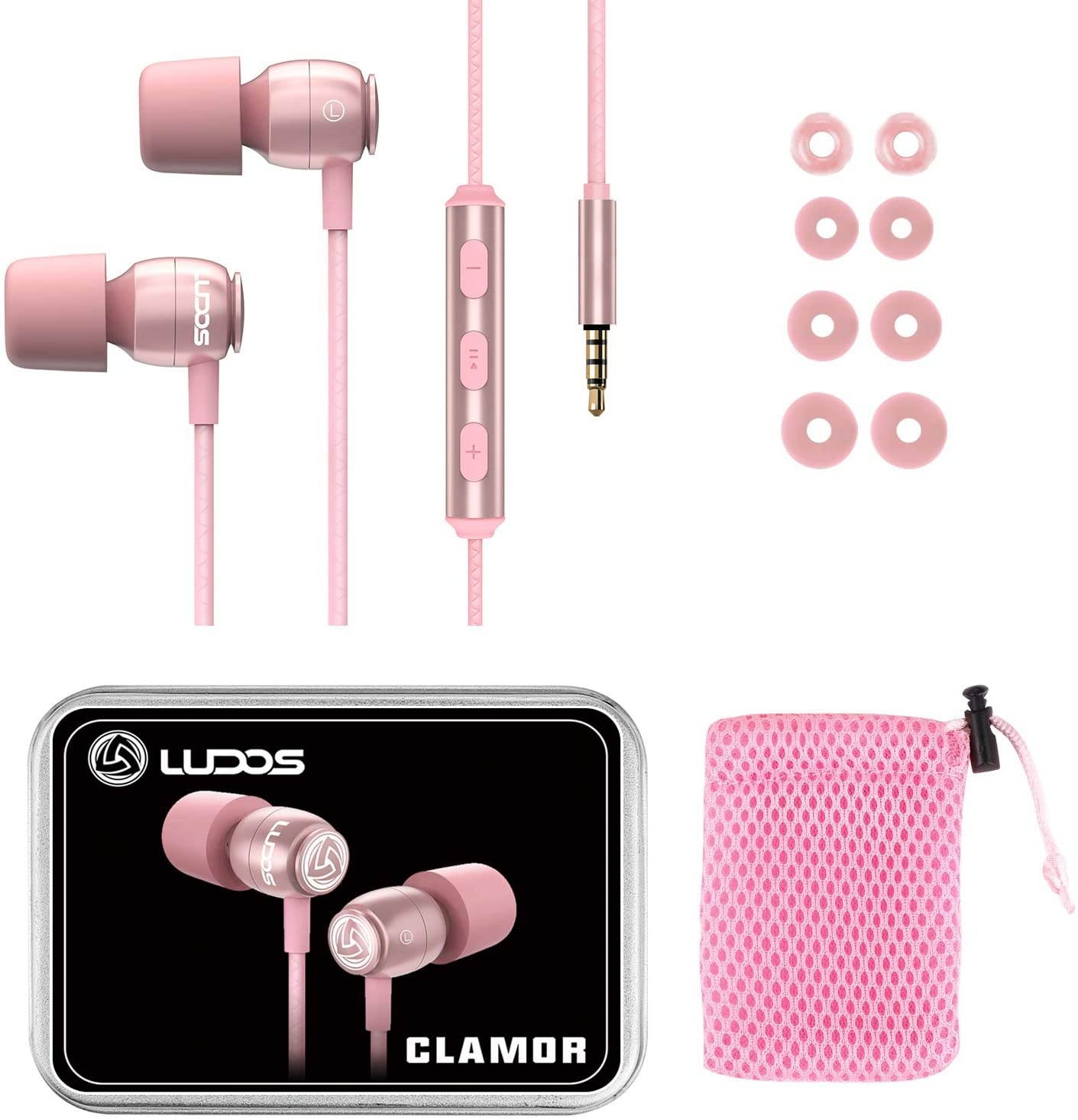 LUDOS Clamor Wired Earbuds in Ear Headphones with Microphone Earphones with Mic and Volume Control Memory Foam Reinforced Cable Bass Compatible with iPhone Apple iPad Computer Laptop PC